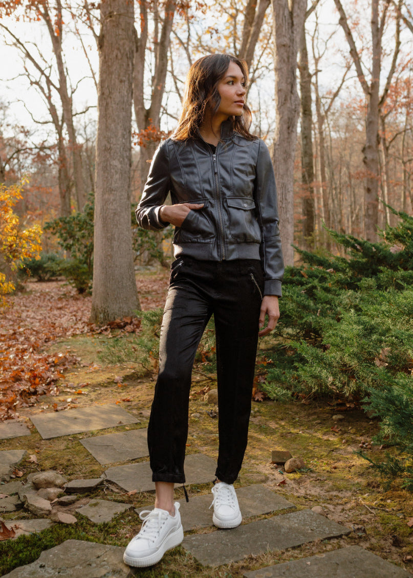 Serene Vegan Leather Bomber Jacket