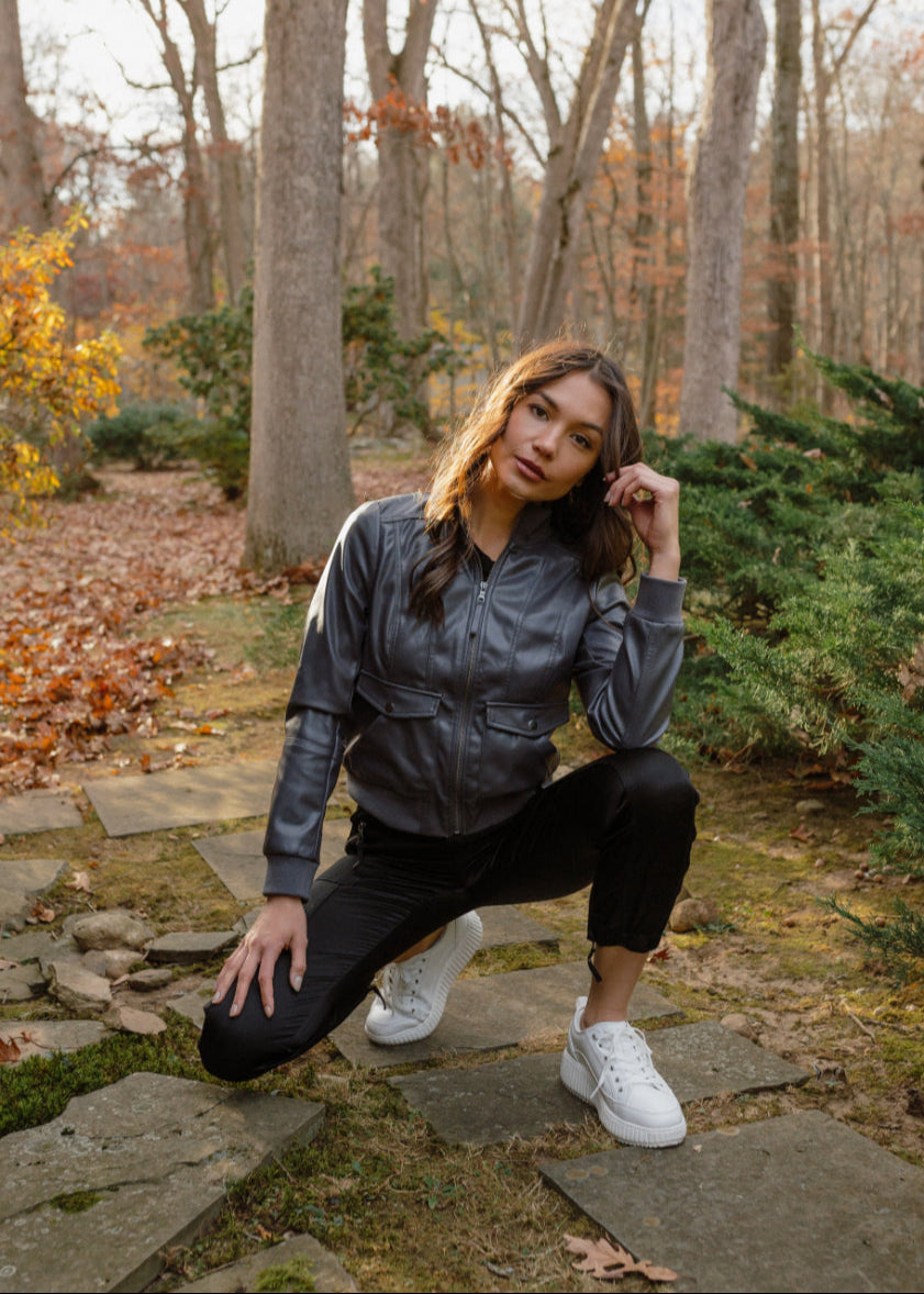 Serene Vegan Leather Bomber Jacket