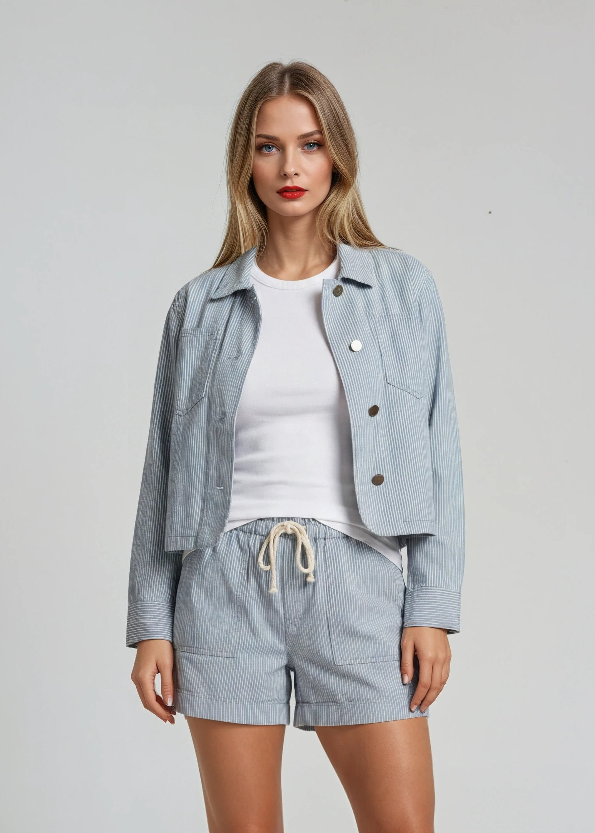 Payson Stripe Denim Cotton Crop Jacket