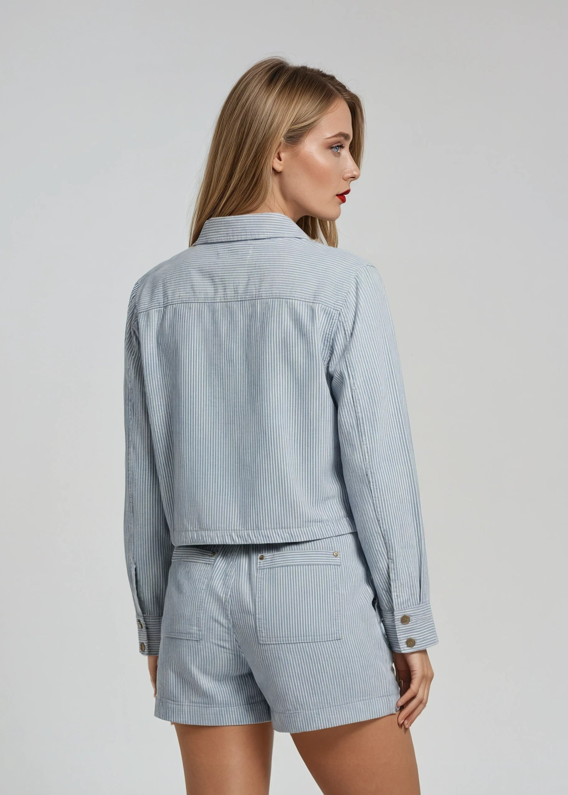 Payson Stripe Denim Cotton Crop Jacket