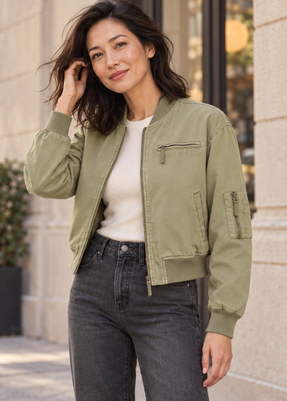Olive 2-1 Reversible Stretch Twill Bomber Jacket