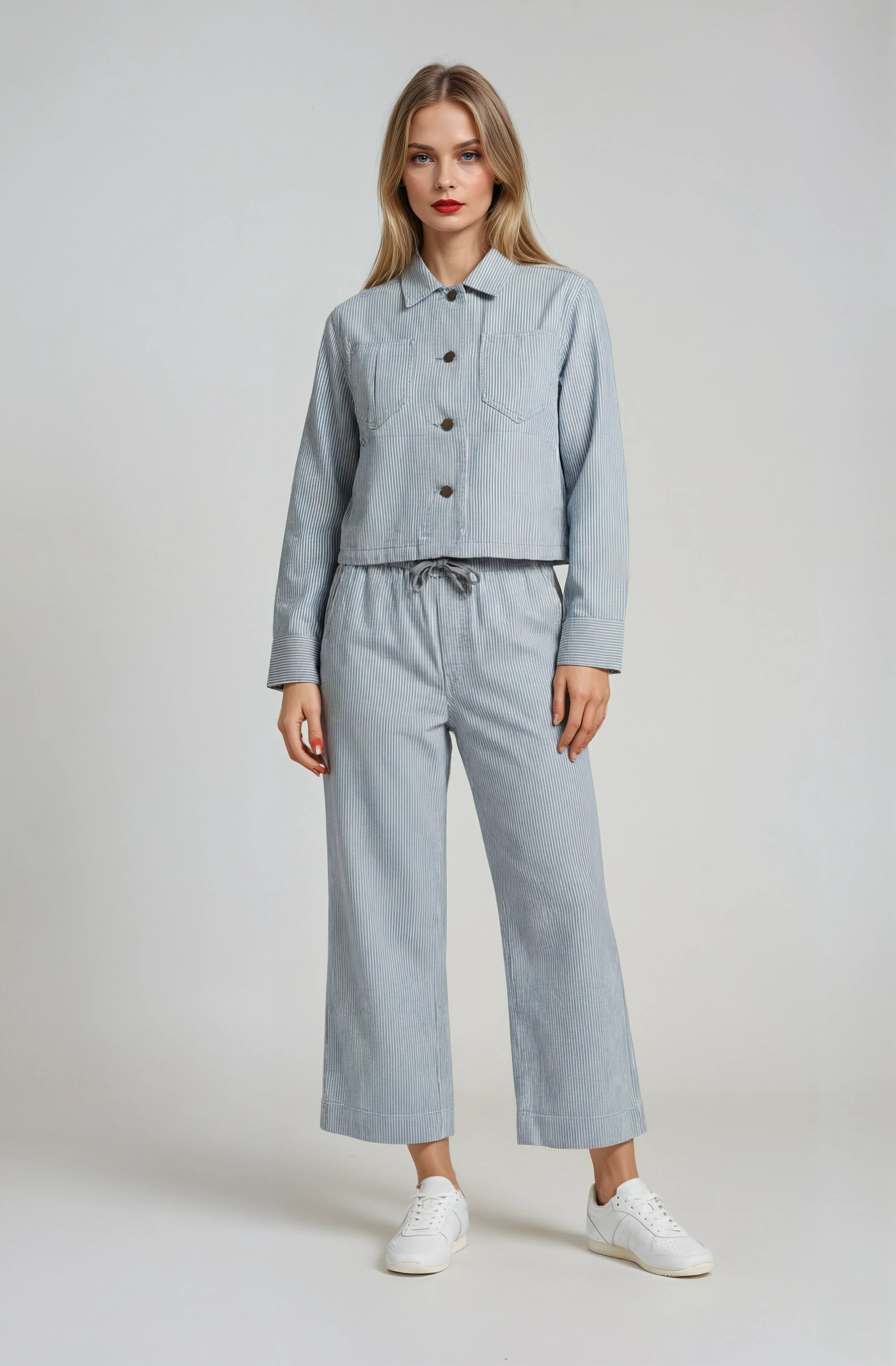Deane Stripe Denim Cotton Pull On Pant