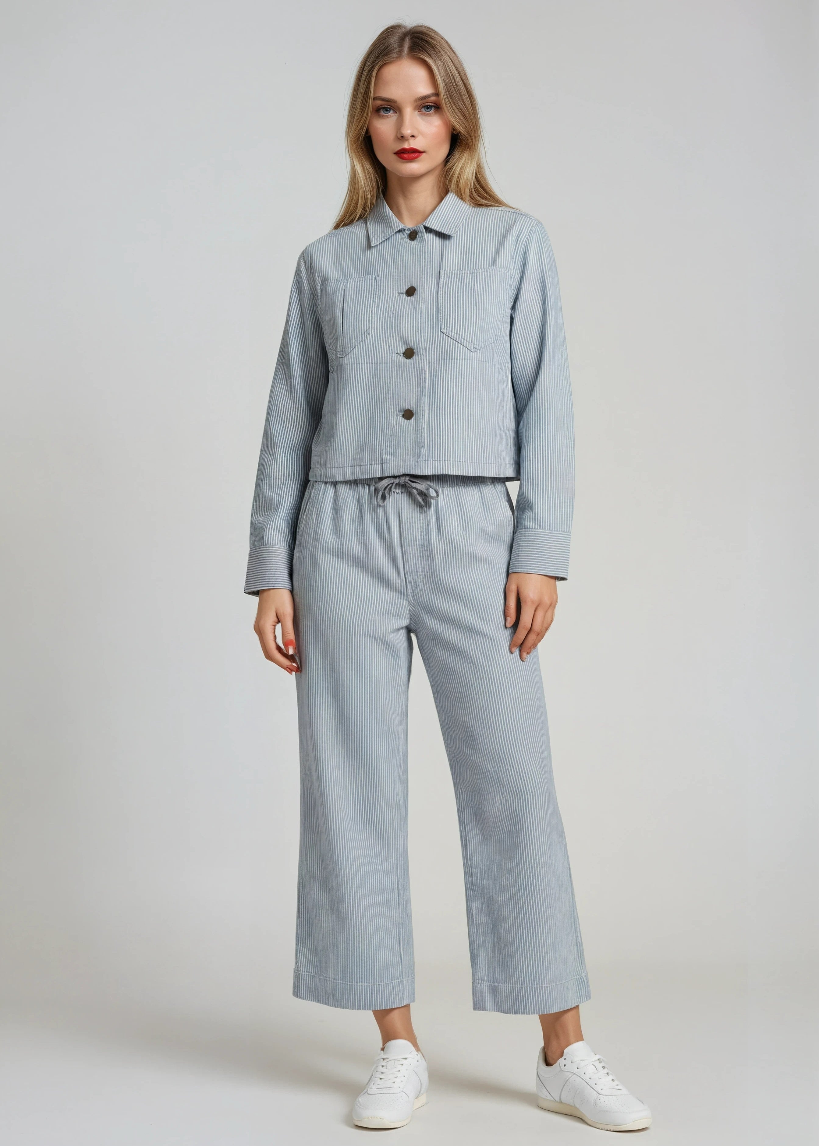 Deane Stripe Denim Cotton Pull On Pant