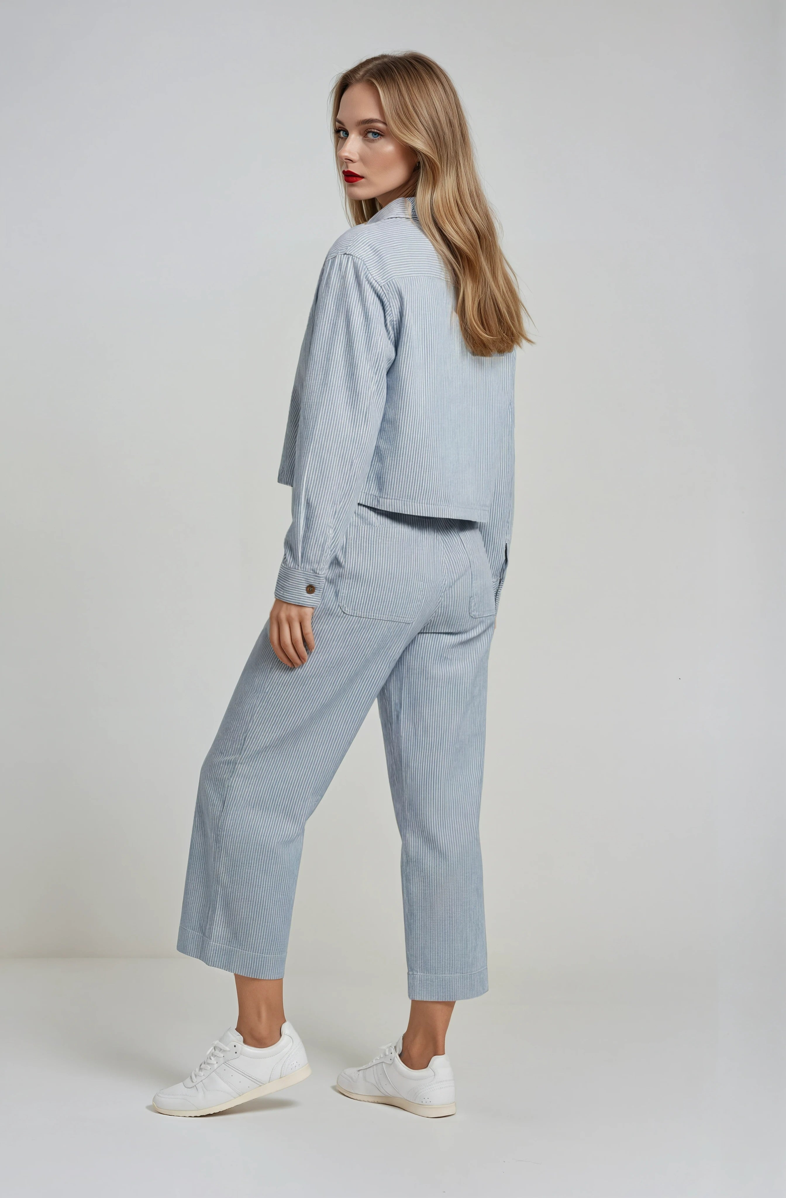 Deane Stripe Denim Cotton Pull On Pant
