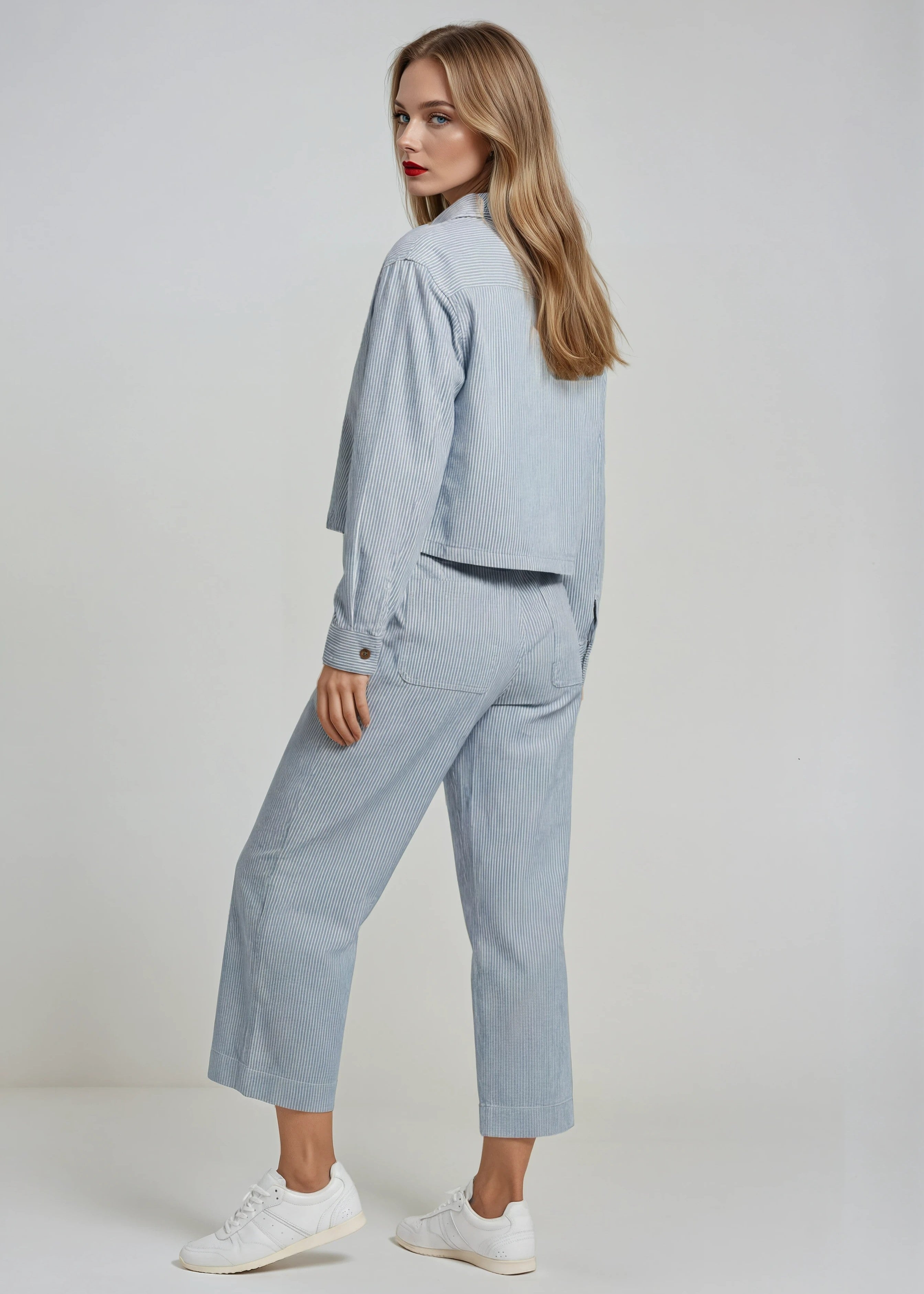 Deane Stripe Denim Cotton 26" Pull On Pant