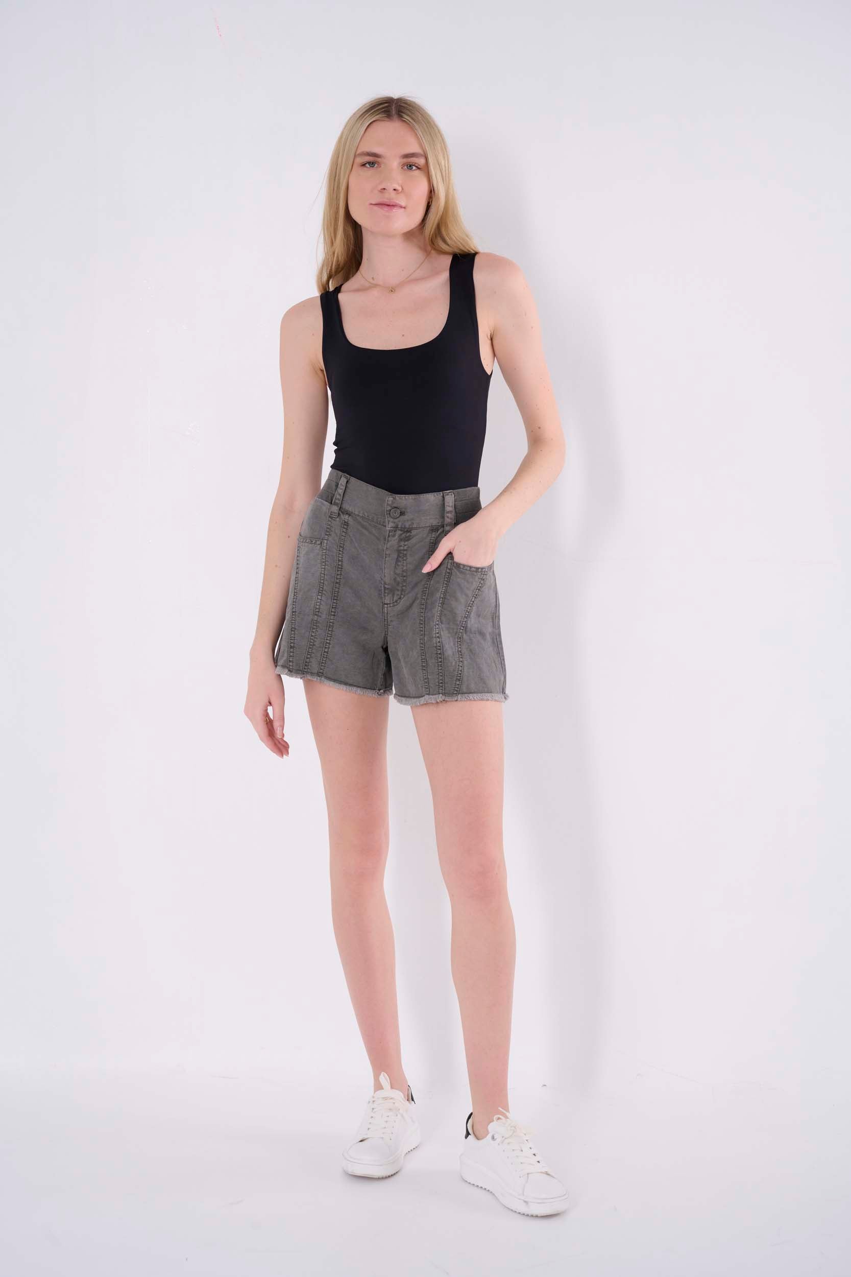 flared linen shorts women