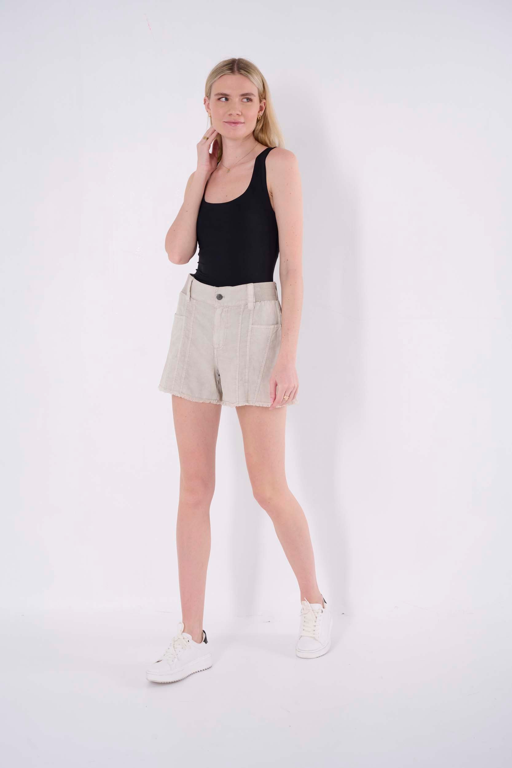flared linen shorts women