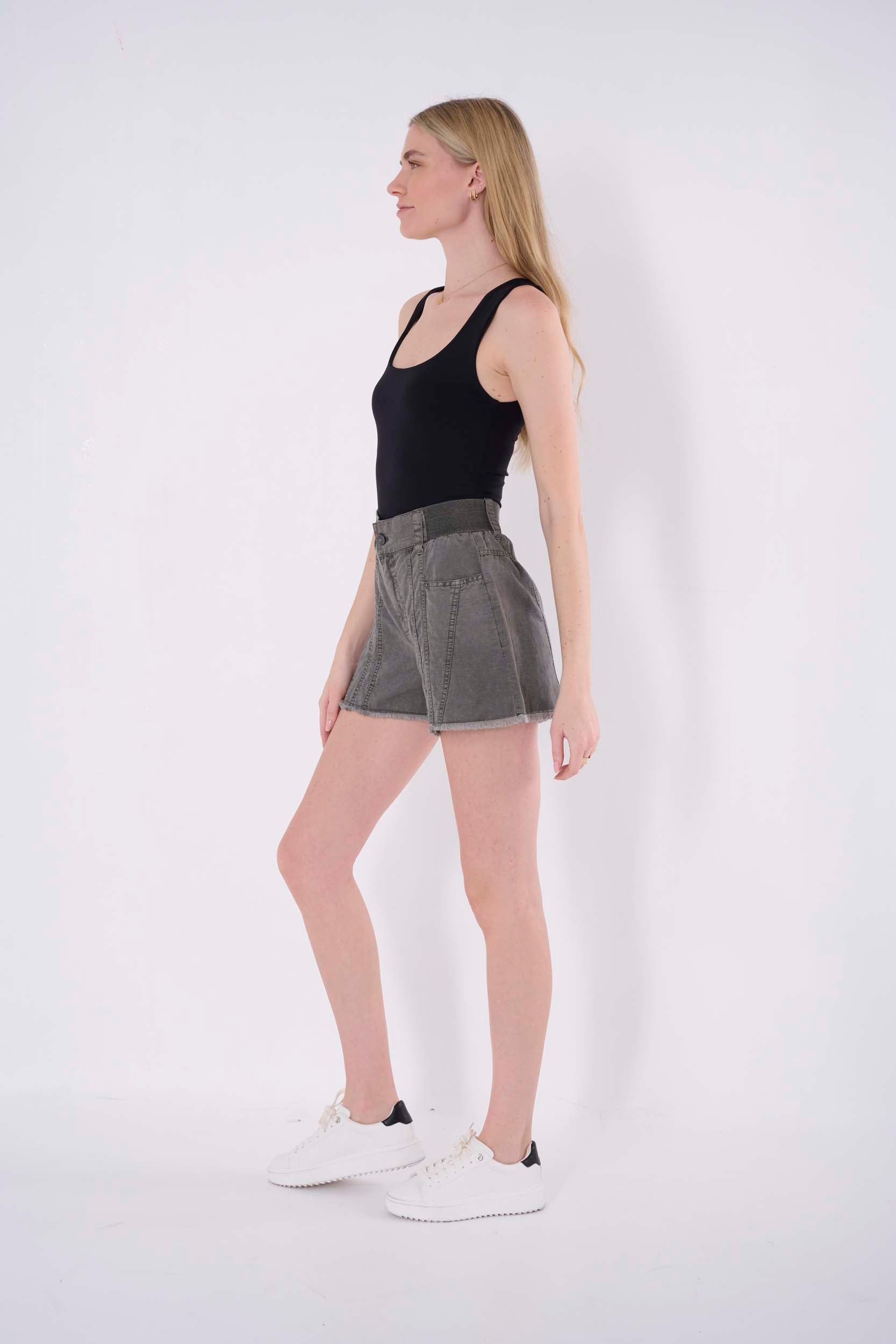 flared linen shorts women