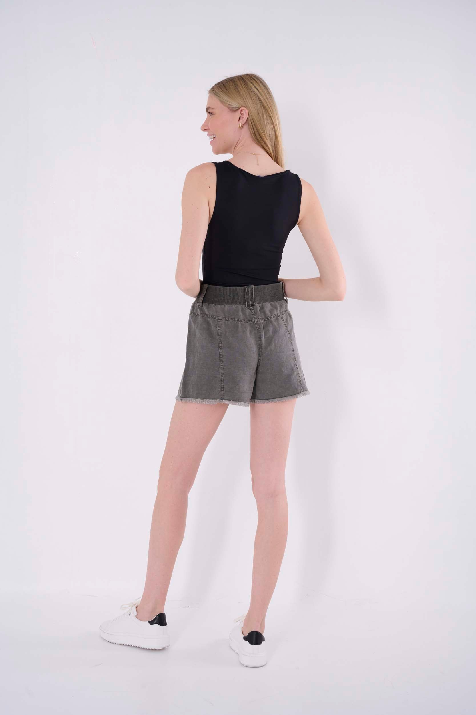 flared linen shorts women