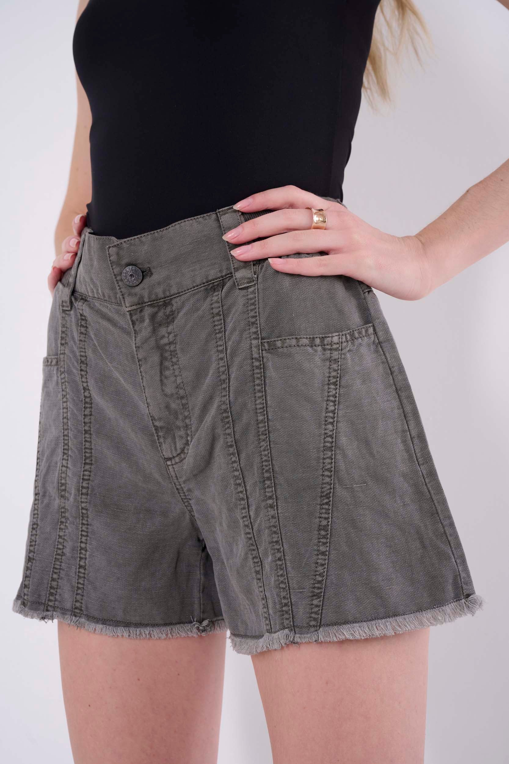 flared linen shorts women 