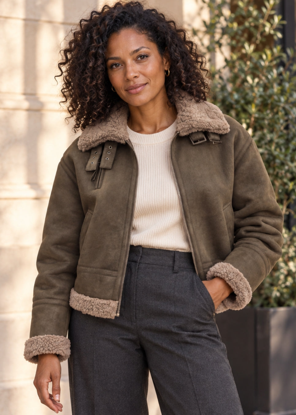 Caspian Vegan Shearling Moto Jacket