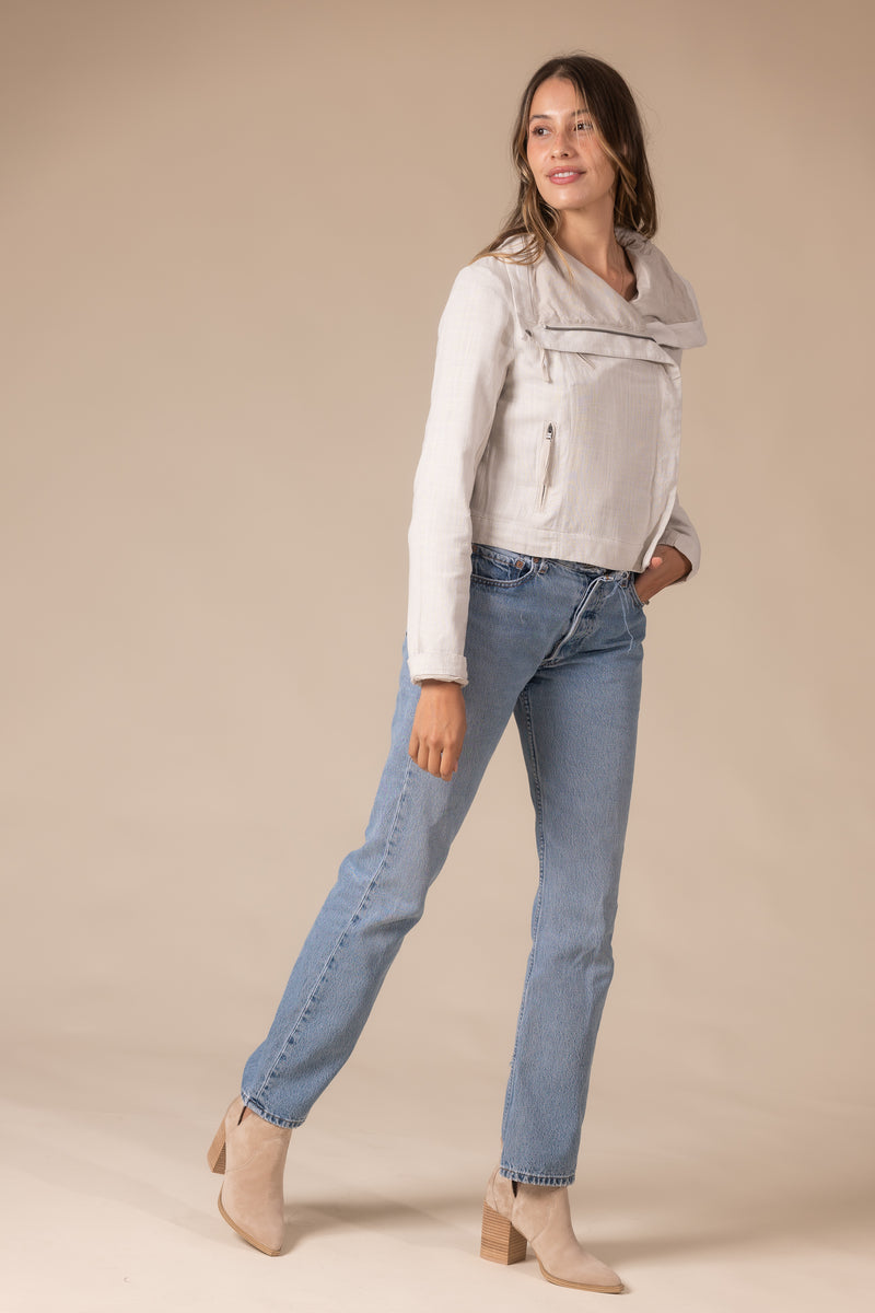  Drapey Collared Moto Jacket