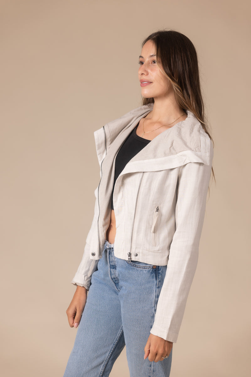  Drapey Collared Moto Jacket