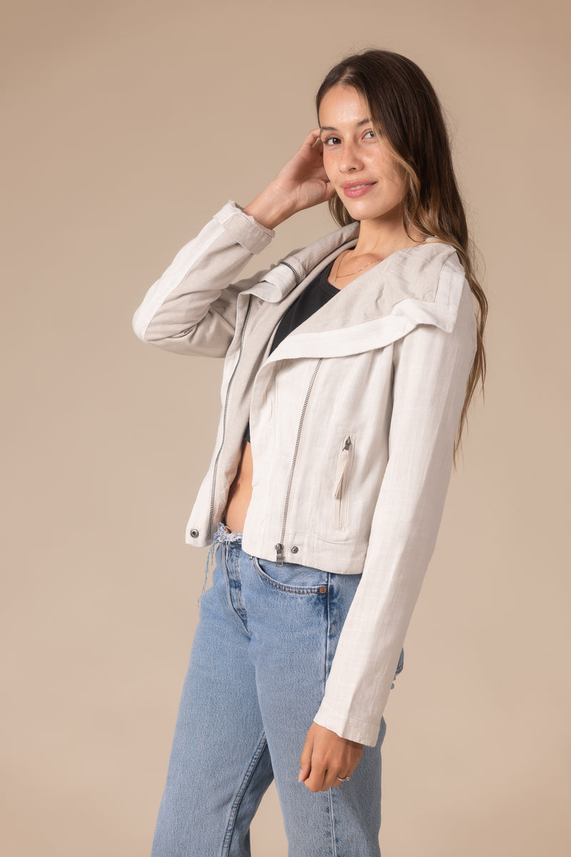  Drapey Collared Moto Jacket