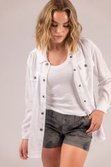 lightweight linen button down top women
