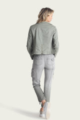 Linen Blend Women Moto Jacket