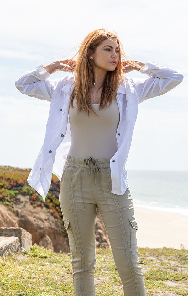 lightweight linen button down top women