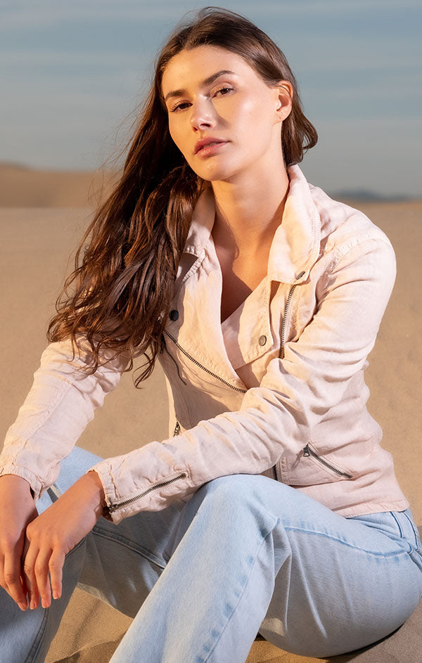 Linen Moto Jacket Women 