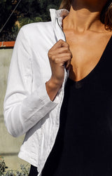 Linen Blend Women Moto Jacket