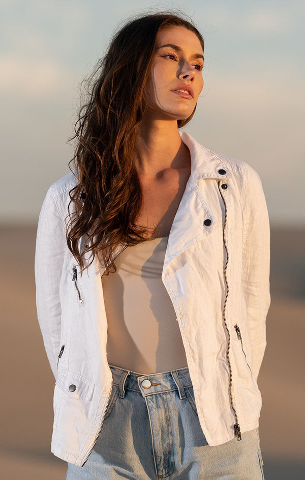 Linen Moto Jacket Women 
