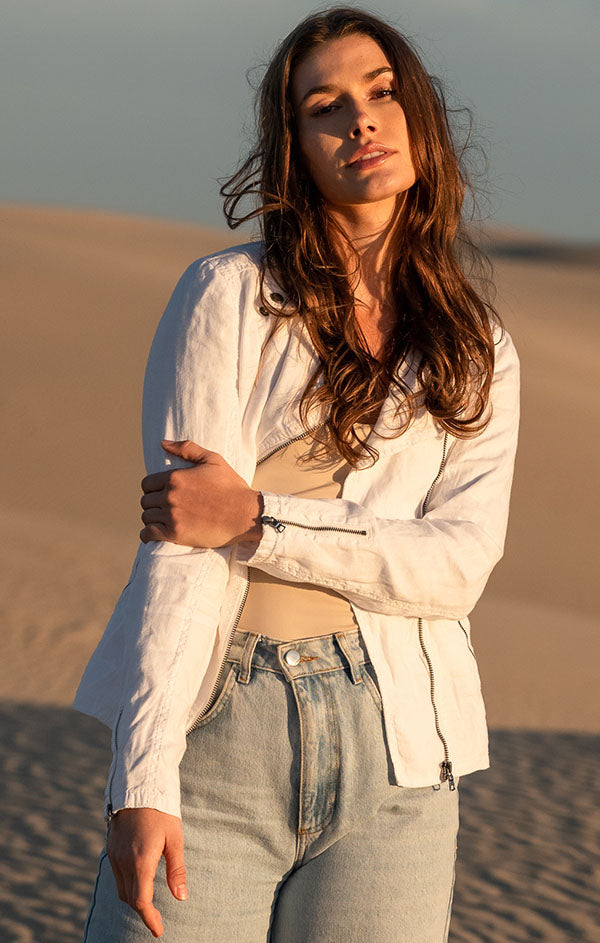 Linen Moto Jacket Women 