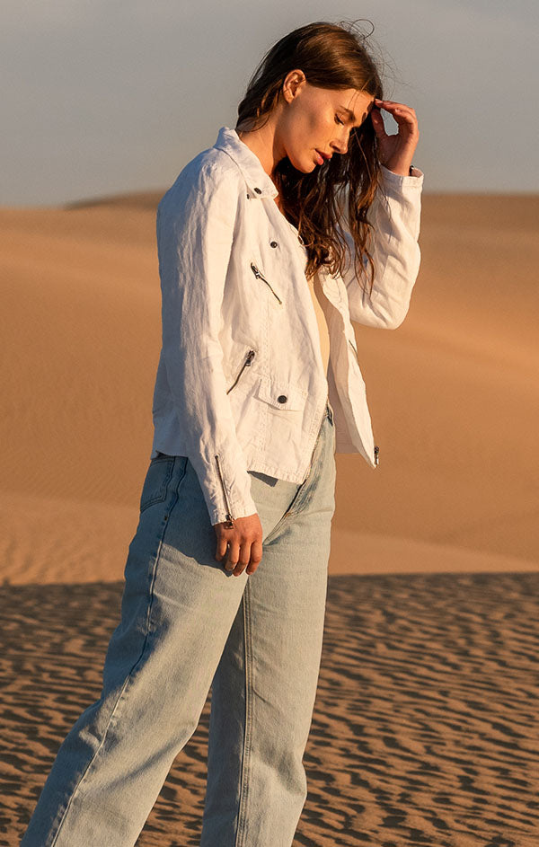 Linen Moto Jacket Women 